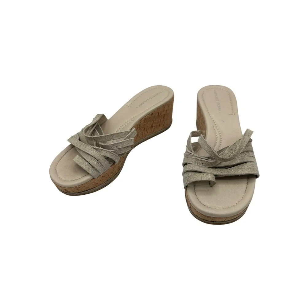 Donald J Pliner Sheena Wedge Sandals Womens 7.5 Beige Cork Strappy Good